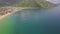 Aerial view sailing ships standing on parking lot in blue sea. Beautiful landscape fishing boat in sea harbor and green