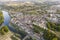 Aerial view of Saint-aignan-sur-cher, old castel and river the Cher, in the loir-et-cher