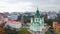 Aerial view of Saint Andrews Church in Kiev. The famous Andrew`s Descent in the capital of Ukraine. Autumn in Kiev