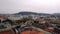 Aerial view from the Saint Istvan basilica to ferris wheel in Budapest. Roofs of houses in the historical part of Budapest