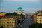 Aerial view of Saint-Petersburg roofs and Holy Trinity Izmailovo Cathedral. Russia