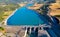 Aerial view of the Saint-Sauveur hydraulic dam and its water reservoir, Le Bersac, France