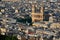 Aerial view on Saint-Sulpice Church and Paris rooftops at sunset. Paris, France