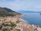 Aerial view of Salo city on Lake Garda with houses in the morning