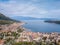 Aerial view of Salo city on Lake Garda with houses in the morning