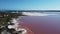 aerial view of salt factory and pink salt lake Las Salinas in Torrevieja, Spain