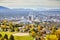 Aerial view of the Salt Lake City downtown in autumn.