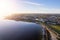 Aerial view on Salthill area of Galway city, Ireland. Warm sunny day. Popular educational center and tourist hub with vivid night