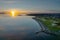 Aerial view on Salthill Promenade in Galway city, Ireland. Popular travel area. Black rock diving board and beach. City landmark