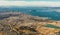 Aerial view of San Francisco wide area with bay and bridges