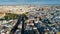 Aerial view of San Gil neighborhood in Seville,Andalusia,Spain. Main traffic street near Andalusian Parliament,catholic church