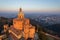 Aerial view of sanctuary of Madonna di San Luca in Bologna