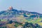 Aerial view of the sanctuary of Madonna di San Luca connected to Bologna with the world longest covered arcade....IMAGE