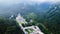 Aerial view of The Sanctuary of Oropa in tj Italian Alps.