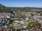 Aerial view of Sanctuary of Our Lady of Lourdes and Chateau fort de Lourdes, France