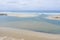 Aerial view of a sand dredger boat at the mouth of the Murray River in South Australia