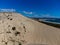 Aerial view on sandy dunes and turquoise water of Sotavento beach, Costa Calma, Fuerteventura, Canary islands, Spain