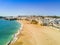 Aerial view of sandy Fishermen Beach in Albufeira, Algarve, Port