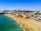 Aerial view of sandy Fishermen Beach in Albufeira, Algarve, Port