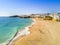 Aerial view of sandy Fishermen Beach in Albufeira, Algarve, Port