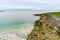 Aerial view of sandy Kilmurvey Beach on Inishmore, the largest of the Aran Islands in Galway Bay, Ireland