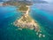 Aerial view of Sanguinaires bloodthirsty Islands in Corsica, France