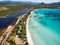 Aerial view of Santa Giulia beach in Corsica Island in France