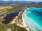 Aerial view of Santa Giulia beach in Corsica Island in France