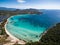 Aerial view of Santa Giulia beach in Corsica Island in France