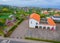 Aerial view of Santana village houses in Madeira known for the traditional homes