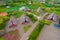 Aerial view of Santana village houses in Madeira known for the traditional homes