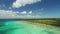 Aerial view of Saona island, Dominican Republic. Tropical landscape with palm trees and caribbean sea