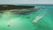 Aerial view of Saona island, Dominican Republic. Tropical landscape with palm trees and caribbean sea