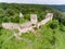 Aerial view of Saschiz fortress in Saschiz Saxon Village, Transylvania