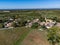 Aerial view, Sauternes village, vineyards, making sweet dessert Sauternes wines from Semillon grapes with Botrytis cinerea noble