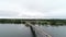 Aerial view of Scandinavian landscape and bridge. Sweden, Oland region. Typical swedish weather.