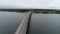 Aerial view of Scandinavian landscape and bridge. Sweden, Oland region. Typical swedish weather.