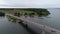 Aerial view of Scandinavian landscape and bridge. Sweden, Oland region. Typical swedish weather.