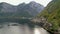 Aerial view of scenic Austrian mountain village Hallstatt at Hallstattersee