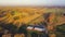 Aerial view scenic fall season in countryside of Rochester, Upstate New York, rolling corn field to horizonal line, traditional