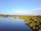 Aerial view of scenic lake wetlands panorama