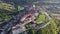 Aerial view of the scenic medieval village of Frias in Burgos province, Spain. Famous touristic destination.