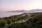 Aerial view of scenic and popular beach in Antalya resort town