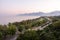 Aerial view of scenic and popular beach in Antalya resort town