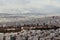 Aerial view of the scenic skyline of Athens and nearby mountains