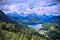 Aerial view of Schwangau, Germany under dark brooding sky