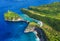 Aerial view at sea and rocks. Turquoise water background from top view. Summer seascape from air. Atuh beach, Nusa Penida, Bali, I