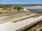Aerial view of sea salt harvest at the salines in Portugal