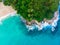 Aerial view sea wave white sand beach