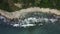 Aerial view of sea waves and fantastic cliffs, rocky coast.